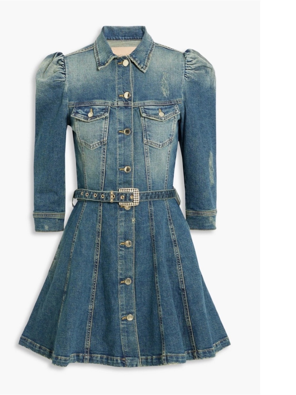 Retrofete Clara Denim Puff-Sleeve Dress - Blue